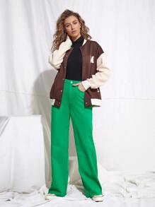 SHEIN EZwear 復古90年代高腰牛仔男友合身牛仔褲 - 綠色 - 查看 3