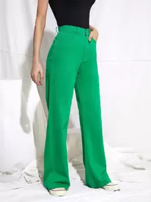 SHEIN EZwear 復古90年代高腰牛仔男友合身牛仔褲 - 綠色 - 查看 4