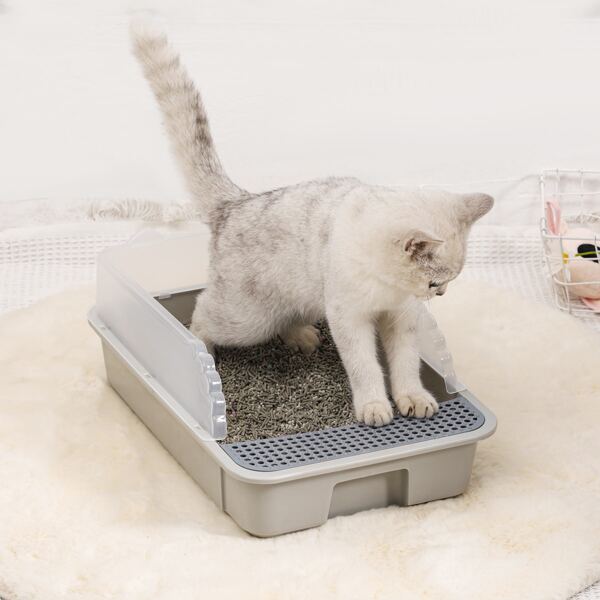 

1pc Simple Cat Litter Box, Grey
