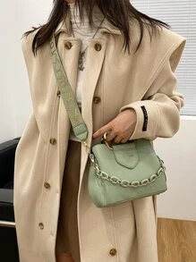 CONTAINEVERY 迷你字母图案链条装饰水桶包，商务休闲女包，非常适合办公室、商务和工作 - 綠色 - 查看 3
