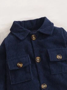 男嬰素色翻蓋口袋襯衫連體褲 - 藏蓝色 - 查看 3