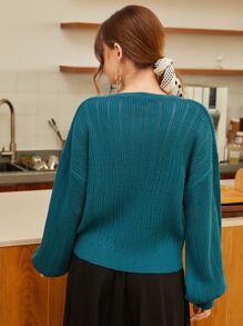 Mulvari Solid Lantern Sleeve Cardigan - Teal Blue - View 2