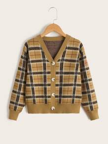SHEIN Boys Plaid Print Button Placket Cardigan - Multicolor - View 1
