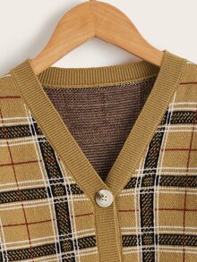SHEIN Boys Plaid Print Button Placket Cardigan - Multicolor - View 3
