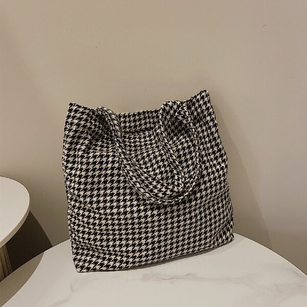 

Houndstooth Pattern Shoulder Tote Bag, Multicolor