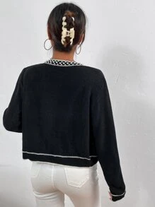 Chiquease 珍珠釘珠口袋貼布開襟衫 - 黑色 - 查看 2