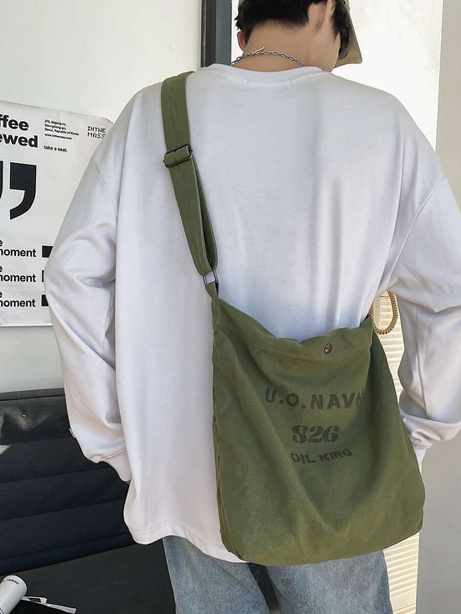 Bolso de mano con gráfico de letras para hombre, bolso de playa, bolso de compras, bolso reutilizable, bolso de lona, bolso escolar para viajes, universidad, escuela - Verde - Ver 1