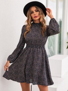 SHEIN LUNE Vestido con estampado de cintura fruncido - Multicolor - Ver 5