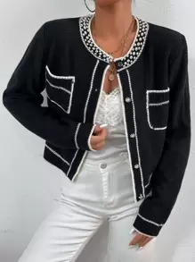 Chiquease 珍珠釘珠口袋貼布開襟衫 - 黑色 - 查看 6