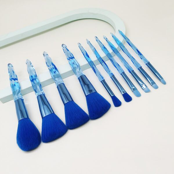 

10pcs Crystal Handle Design Makeup Brush Set, Blue