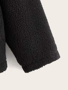 SHEIN Boys Contrast Reflective Tape Zipper Teddy Coat - Black - View 4