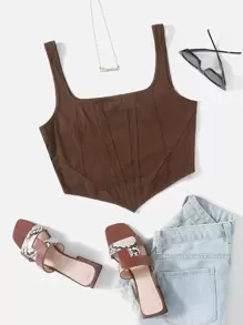 SHEIN EZwear 大碼不對稱下擺短款背心 - 巧克力棕 - 查看 1