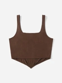 SHEIN EZwear 大碼不對稱下擺短款背心 - 巧克力棕 - 查看 2