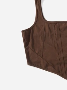 SHEIN EZwear 大碼不對稱下擺短款背心 - 巧克力棕 - 查看 3