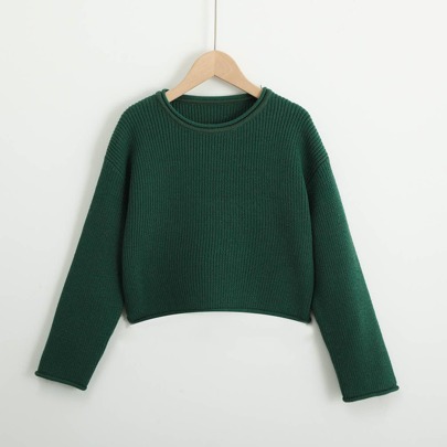 Girls Solid Drop Shoulder Jumper