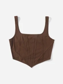 SHEIN EZwear 大碼不對稱下擺短款背心 - 巧克力棕 - 查看 4