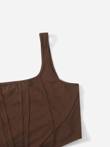 SHEIN EZwear 大碼不對稱下擺短款背心 - 巧克力棕 - 查看 5