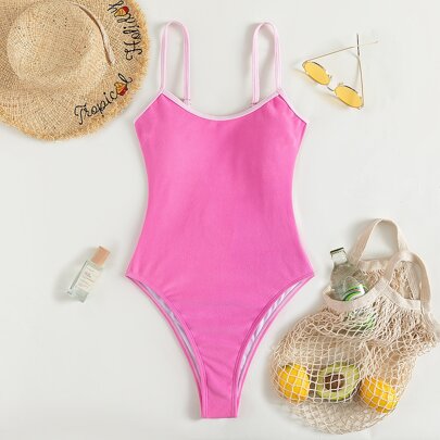 Solid One Piece Swimsuit