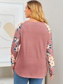 SHEIN LUNE 大碼印花插肩袖T恤 - 藕粉色 - 查看 2