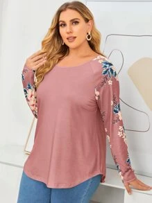 SHEIN LUNE 大碼印花插肩袖T恤 - 藕粉色 - 查看 3