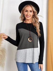 EMERY ROSE Color Block Tee - Multicolor - View 1