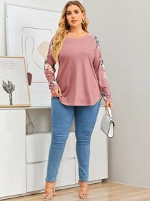 SHEIN LUNE 大碼印花插肩袖T恤 - 藕粉色 - 查看 4