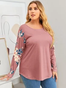 SHEIN LUNE 大碼印花插肩袖T恤 - 藕粉色 - 查看 5