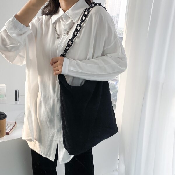 

Minimalist Corduroy Chain Square Bag, Black