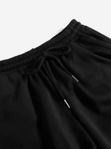 SHEIN EZwear Zip Up Drawstring Hoodie & Sweatpants - Black - View 5