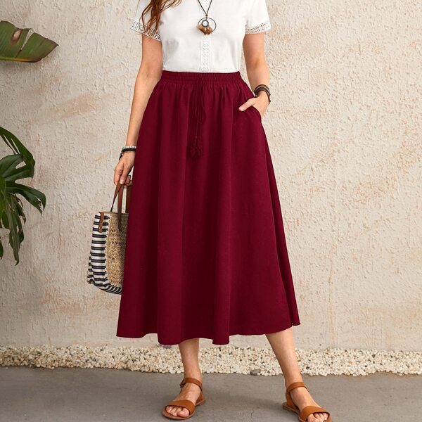 

Solid Flare Skirt, Burgundy