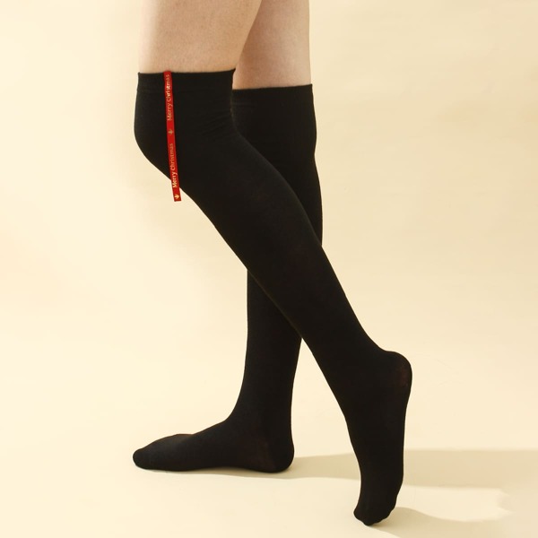 

Christmas Letter Graphic Over The Knee Socks, Multicolor
