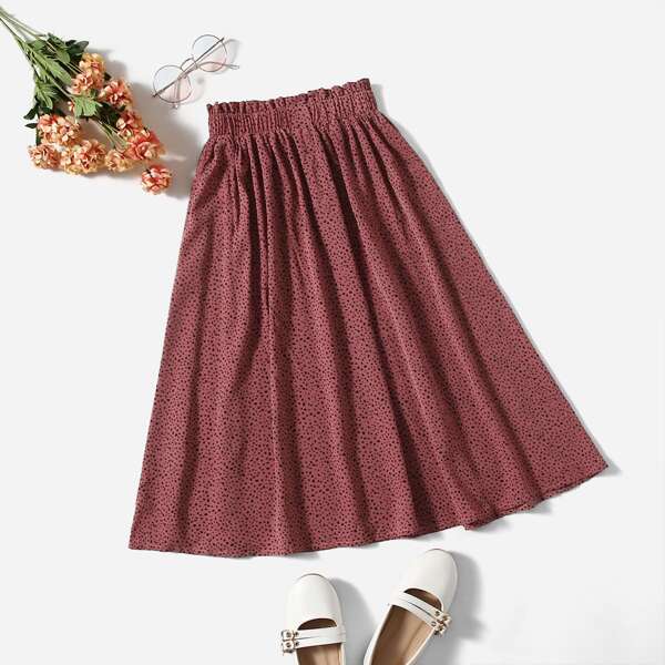 

Girls Paper Bag Waist Dalmatian Print Skirt, Burgundy