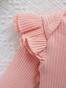 SHEIN 女婴荷叶边装饰连体衣和格子印花纸袋腰运动裤，配头带，圣诞节礼物 - 粉色 - 查看 4