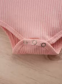 SHEIN 女婴荷叶边装饰连体衣和格子印花纸袋腰运动裤，配头带，圣诞节礼物 - 粉色 - 查看 5