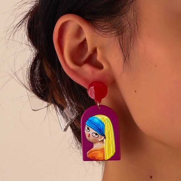 

Figure Graphic Drop Earrings, Red