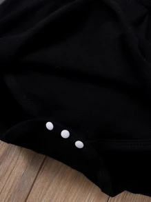 嬰兒卡通圖案3D耳朵設計假兩件拼接連體衣連衣裙 - 黑與白 - 查看 6