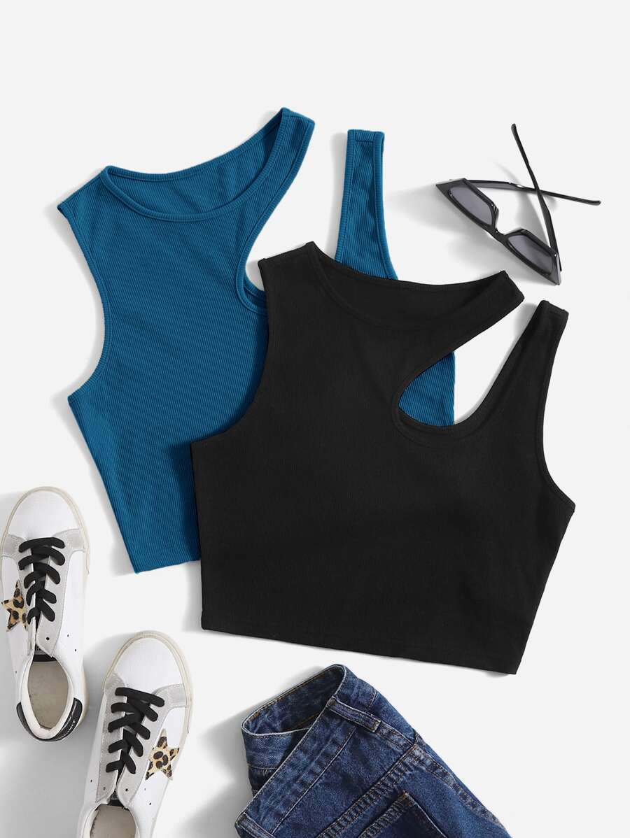 Muchica 两件套女士纯色圆领镂空设计休闲针织上衣套装