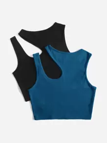 Muchica 两件套女士纯色圆领镂空设计休闲针织上衣套装 - 彩色 - 查看 3