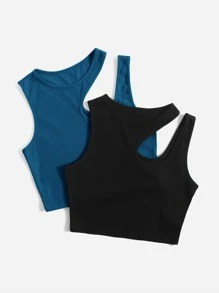 Muchica 两件套女士纯色圆领镂空设计休闲针织上衣套装 - 彩色 - 查看 4