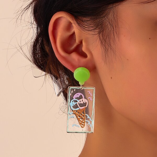 

Food Pattern Geometric Drop Earrings, Multicolor