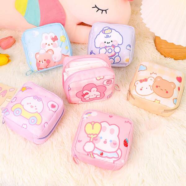 

1pc Rabbit Print Random Sanitary Napkin Storage Bag, Multicolor