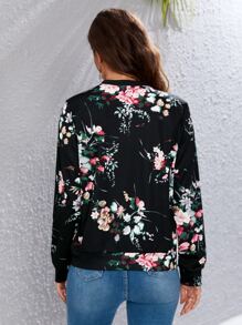 Floral Print Zipper Bomber Jacket - Multicolor - View 2