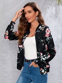 Floral Print Zipper Bomber Jacket - Multicolor - View 4