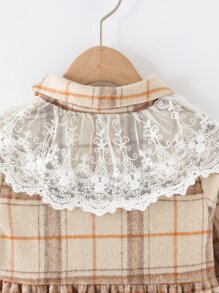 Niñas Abrigo panel con encaje con estampado de cuadros - Albaricoque - Ver 6