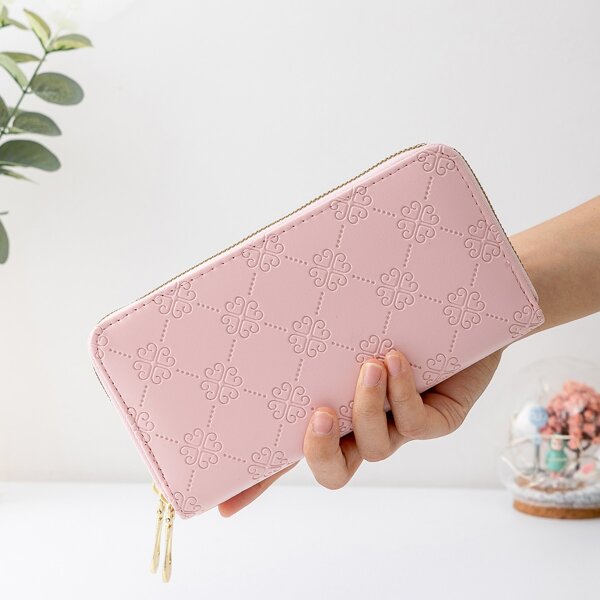 

Solid Crocodile Embossed Long Wallet, Pink