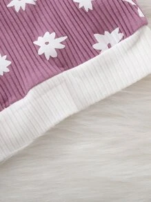 Sudadera de canalé con estampado floral con pantalones deportivos - Morado - Ver 4