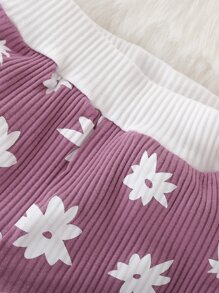 Sudadera de canalé con estampado floral con pantalones deportivos - Morado - Ver 5