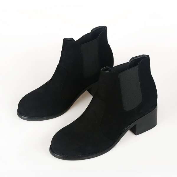 

Suede Chunky Heeled Chelsea Boots, Black