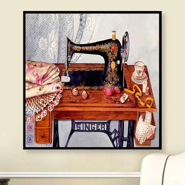 

Sewing Machine Print DIY Diamond Unframed Painting, Multicolor