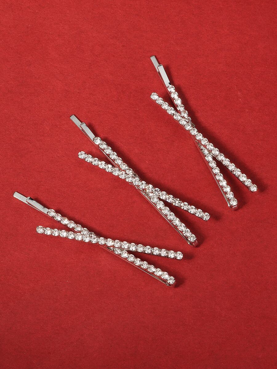 Elegant 3pcs Rhinestone Decor Hair Clip Tiaras - Silver - View 1